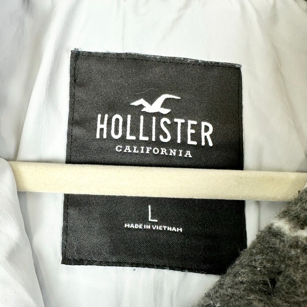 Hollister Argyle Plaid Coat Size Large Preppy Oversized Grey - Picture 5 of 6
